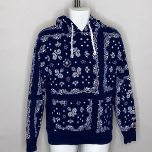 Undefeated Navy Blue Pullover Bandana Print Hoodie - Size Small